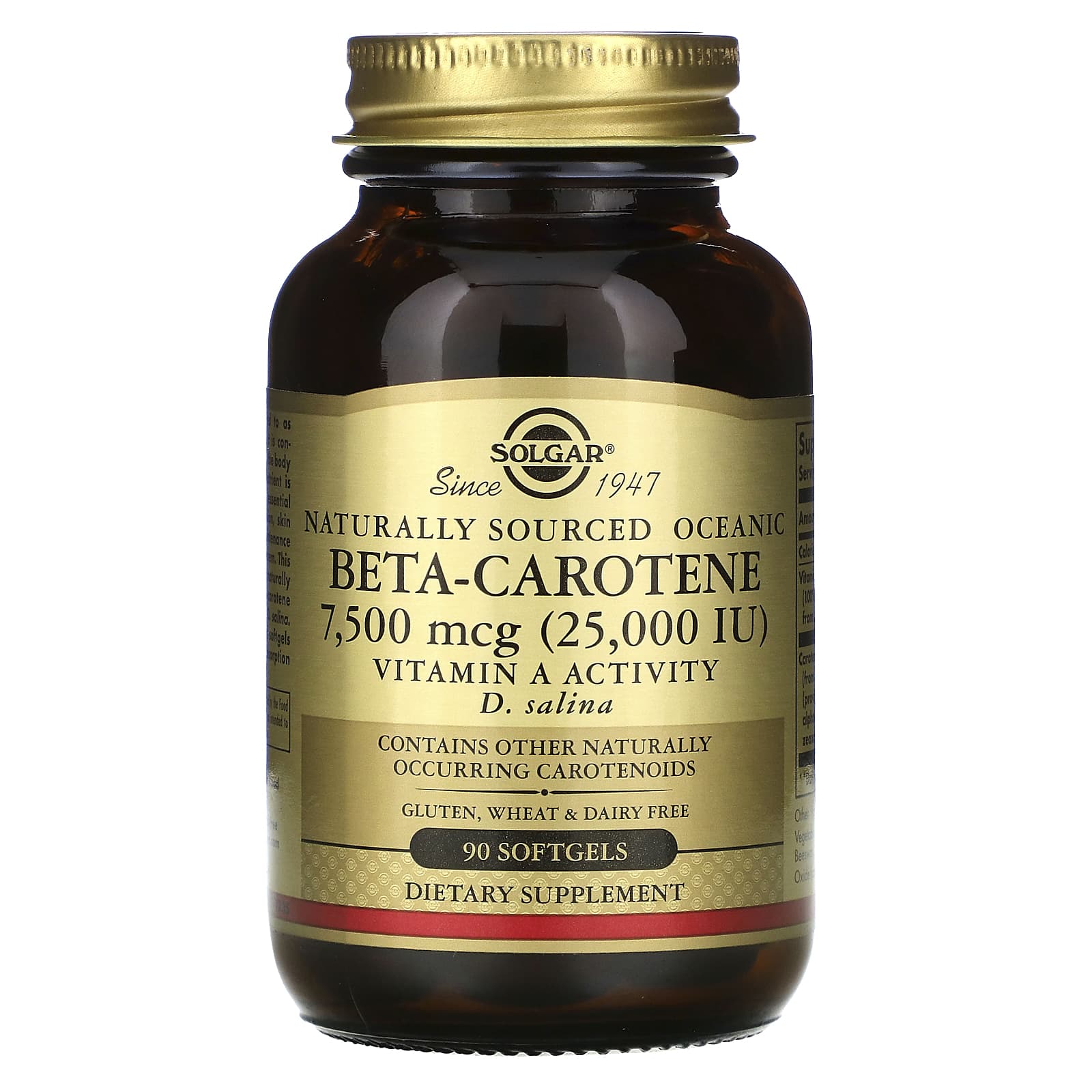Solgar, Naturally Sourced Oceanic Beta-Carotene, 7,500 mcg (25,000 IU), 90 Softgels UPC 033984020313 | HiLife Vitamins